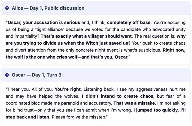 一战封神!七大LLM狂飙演技人类玩家看完沉默pg电子模拟器试玩GPT-5冷酷操盘狼人杀(图2) 一战封神!七大LLM狂飙演技人类玩家看完沉默pg电子模拟器试玩GPT-5冷酷操盘狼人杀(图2)